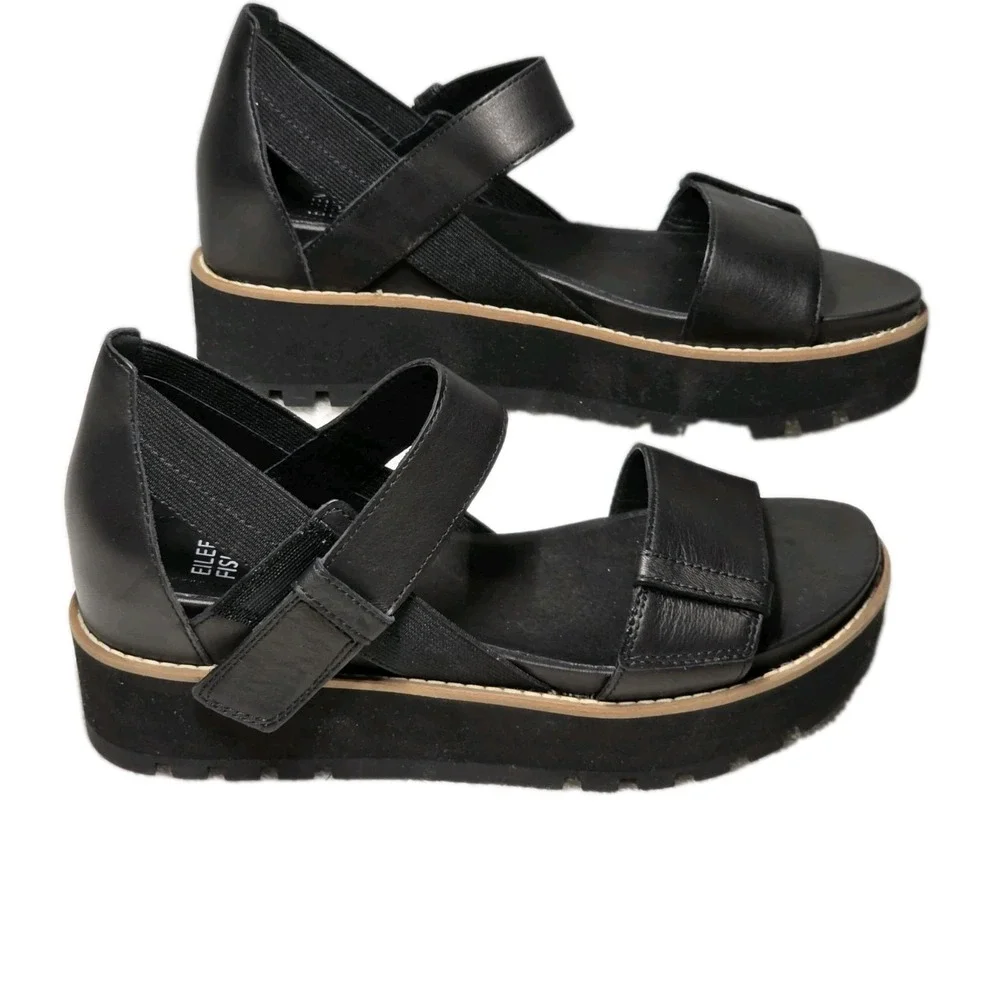 Eileen Fisher Weslia Espadrille Size 6 Black Platform Wedge Sandal NNB